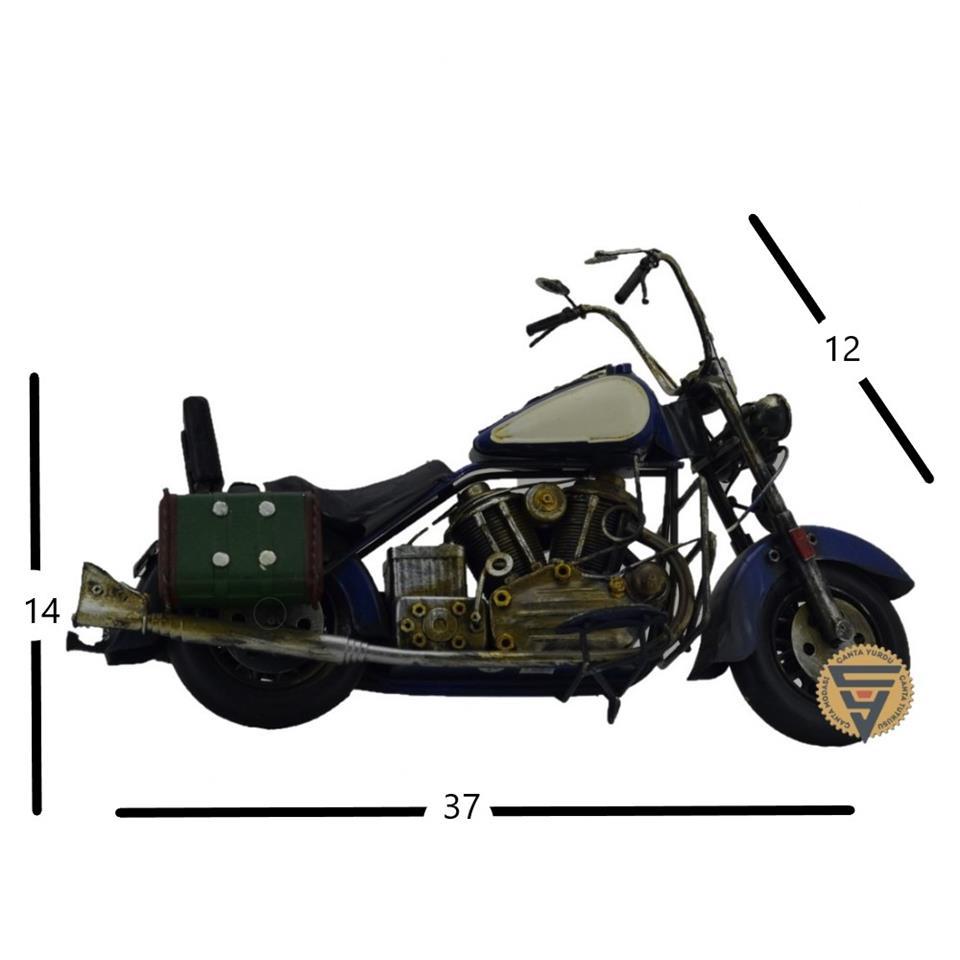 Dekoratif Nostaljik Metal Vintage Chopper  Rustik Mootosiklet Mavi