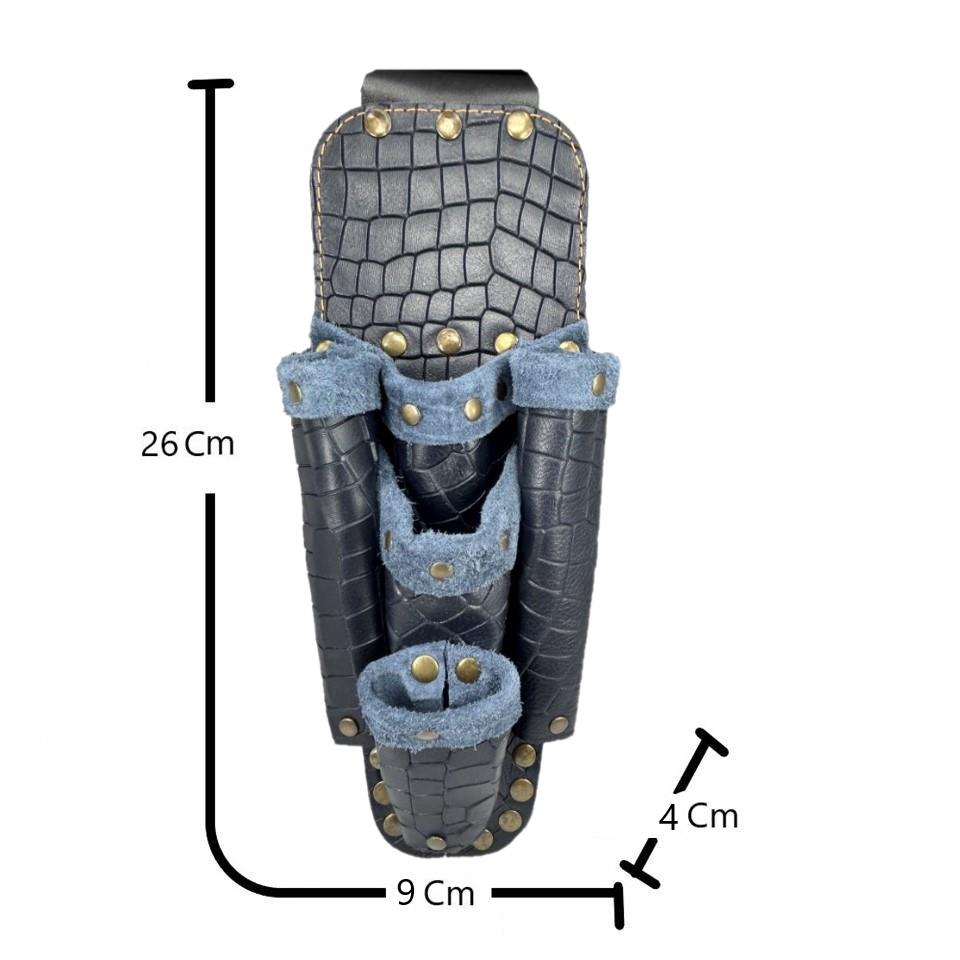 Hakiki Deri CA105 Elektrikçi Teknisyen Bel Çantası Kroko Lacivert