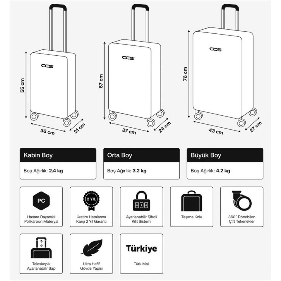 ÇÇS London 5226 Polikarbon 3 Lü Valiz Seti