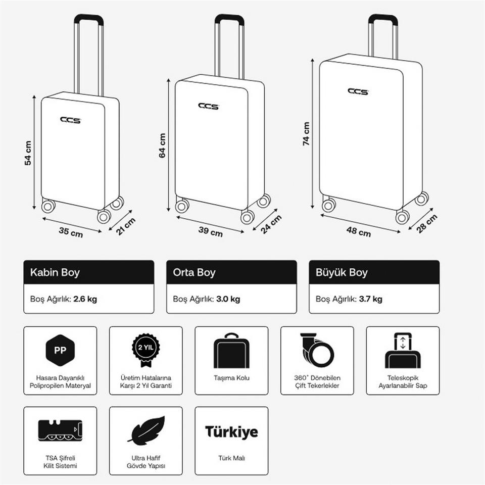 Ççs 5235 Polipropilen 3 Lü Valiz Seti Beyaz
