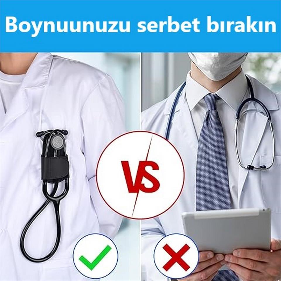 Hakiki Deri Stetoskop Tutucu Organizer Holder Kırmızı