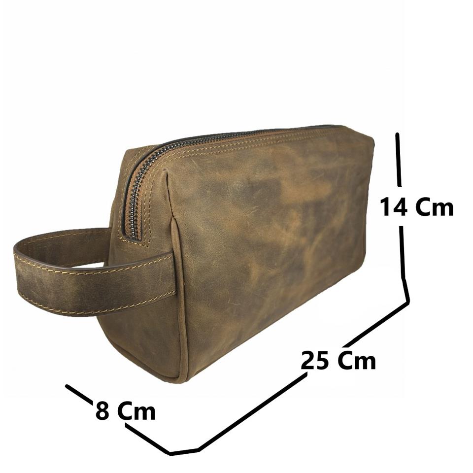 Hakiki Deri CA253 Dopp Kit El Çantası Tigon Taba